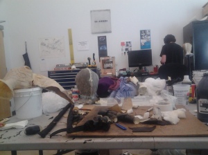Getting a few things done the night of the MFA show